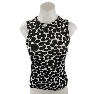 H&M Divided Black White Retro Floral Sleeveless Mock Neck Slim Casual Tank Top S